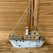 Wooden White Boat Decor - PoppiesCove Inc.