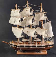Vintage Wooden Model Three Mast Sailing Ship