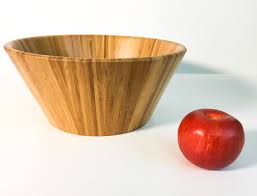 Vintage Wood Bowl Bamboo Serving or Fruit Bowl - Large Mid Century Modern Kitchen Decor