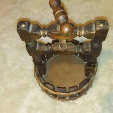 Vintage Wooden Hand Screw Nut Cracker Bowl Wishing Well Basket | eBay