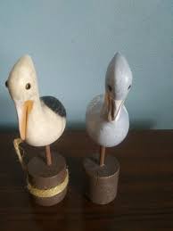 2 Handmade Hand Painted Wooden Shore Birds White Gray 7.5 ...