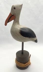 Vintage Pelican ~ Wooden Decoy~ Carved Art Figurine Nautical ...