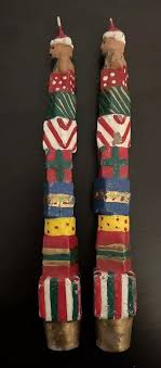 Set of 2 Vintage Christmas Bears Stack Of Gifts Wax Taper ...