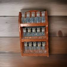 Vintage Wood Spice Rack w/ 3 Shelves + 15 Un-labeled Glass ...