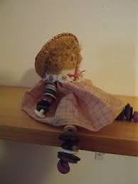 VTG BUTTON SPOOL DOLL PINK DRESS straw hat dangle legs | eBay