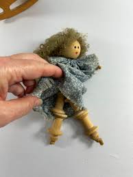 Vintage Wood Spool Doll 6.5" Long Blue Dress Cimarron Pottery Rocker 5" Tall - Etsy