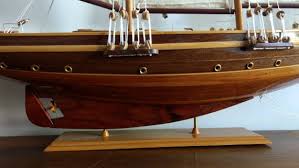 Large (31.5" / 80 cm long) French vintage yacht made from various woods, model sailing yacht / sail boat with mast and sails. | Schooner Chandlery