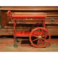 Early 20th Century French Painted Red and Gilt Bar Cart with . For Sale at Ruby Lane