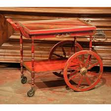 Early 20th Century French Painted Red and Gilt Bar Cart with Chinoiserie Motifs | Chairish