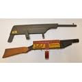 Two vintage toy guns, XL Products "V Victory" clicking wood sub machine gun and a Louis Marx & Co (N