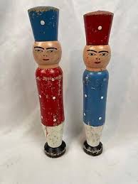 Antique Pair Painted Wood Toy Figure, Toy Soldier Or ...