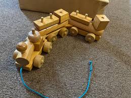 Vintage Wooden Pull Along Stacking Train Set With ...