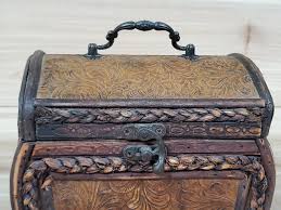 Vintage Casket Style Treasure Box; Wood, Wicker Rope, Faux ...