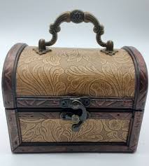 Vintage Wood Leather Metal Hinged Trinket Box 5"x4"x3.5" | eBay