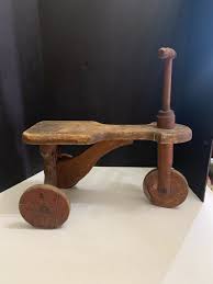 Vintage Primitive Kid Wood 3 Wheel Ride On Tricycle Wooden ...