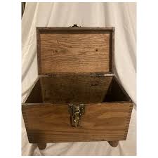 Vintage 1960's Oak Dovetail Wooden Shoe Shine Box with Supplies. For Sale at Ruby Lane