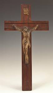 Lot - Small Gilt Spelter and Inlaid Mahogany Crucifix, early ...