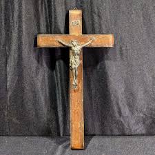 French 1930's Vintage Oak & Metal Crucifix with Rounded ...