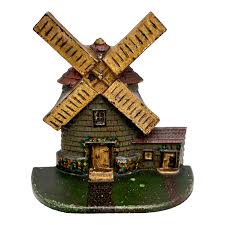 Antique 1920s Cast Iron Cape Cod Massachusetts Windmill Doorstop - Excellent Original Hand Painted Features | Chairish