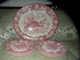 ANTIQUE ENOCH WOODS PORCELAIN BURSLEM turkey set transferware