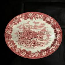 Antique Woods Staffordshire Red Transferware Turkey Platter ...