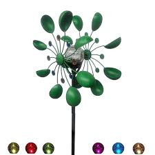 NUENUN Wind Spinner Outdoor Metal - Multi-Color Seasonal LED Lighting Solar Powered Glass Ball with Kinetic Wind Spinner Dual Direction for Patio Lawn & Garden (Green with Light) : Buy Online at