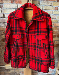 Wool red plaid 1940's hunting jacket Men's size L ...