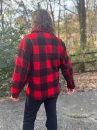Mens 70s Black Red Wool Plaid Vintage Hunting Jacket ...