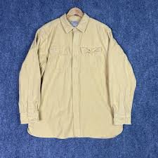 L.L. Bean Mens Chamois Flannel Shirt Mens Large L Thick Shacket Yellow Button Up | eBay