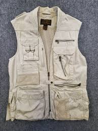 Eddie Bauer Men's Small Khaki Fishing Vest Net Lining Zip ...