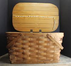 Vintage Woven Wood Picnic Basket: Knitting Supply Storage ...