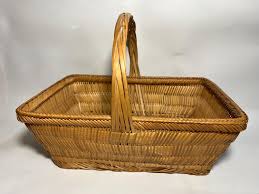 Vintage Woven Bamboo Basket With Handle - Etsy