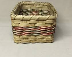 Hand Woven Rectangular Basket With Red and Green Weaving ...