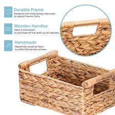 Woven Water Hyacinth Storage Basket With Wooden Handles - Etsy