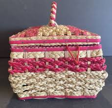 Vintage Wicker Woven Sewing Basket Box Mid Century Japan ...