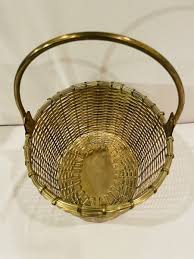 Vintage Brass Metal Woven Basket Moveable Handable Made In ...