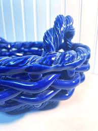 Vintage Cobalt Blue Ceramic Basket W/handles Made in ...