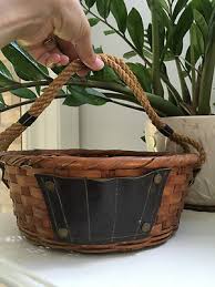 Vintage Mid Century/ Wicker Leather Rope Handled Gathering Basket - Japan | eBay