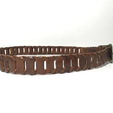 Women's Belt Medium Brown Leather Open Weave Gold Buckle ...