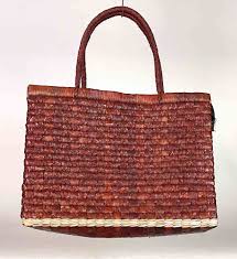 Handwoven Pandan Straw Handbag with Zipper Closure - Rust Color — Niger Bend