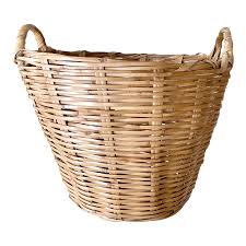 Circa 1970 Substantially-Sized Natural Rattan Ear-Handle Planter Floor Basket | Chairish