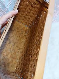 Vintage Rectangular Bamboo Woven Basket With Handle 13"l X 9 ...