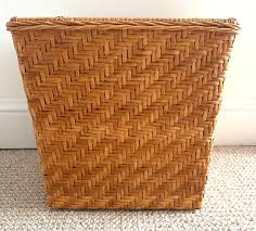 Mid Century Woven Rattan Wastebasket | Chairish