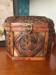 Vintage Hand- Bamboo Brass Wood Tabletop Box Storage 11"x8 ...