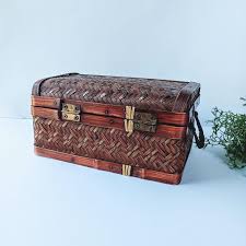 Vintage Rattan Woven Wicker Bamboo Brass Pirate Treasure ...