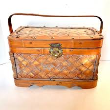 Accents | Vintage Woven Picnic Basketlunch Box With Handle ...