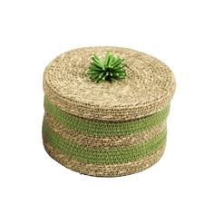 Treasure Hunt® Set of 2 Green Colour Multipurpose Sea Grass Basket with Lid - TH-4184 : Amazon.in: Home & Kitchen