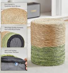 Amazon.com: Wimarsbon 2Pcs Pouf Ottomans, Natural Seagrass Foot Stool, Hand Weaving Round Ottoman, Boho Decorative Seat, Jute Braided Pouffe Poof Accent Sitting Footrestfor Living Room : Home & Kitchen