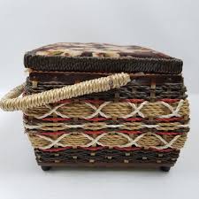 Vintage Woven Sewing Box Basket Fabric Top-Interior Pin Cushion Swing Handle | eBay