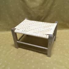 Handmade Woven Foot Stool: Classic Gray Stained Wood Bench ...